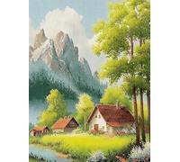 Pskgbxmu Kit estampillée au point de croix 11CT Canevas Broderie Chalet pittoresque DIY Adultes Débutant Compté Point de Croix art Kits 40x50 cm