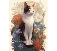 Pskgbxmu Kit estampillée au point de croix 11CT Canevas Broderie Chat fleur DIY Adultes Débutant Compté Point de Croix art Kits 40x50 cm