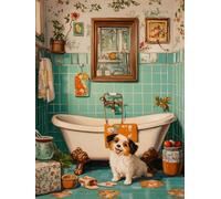 Pskgbxmu Kit estampillée au point de croix 11CT Canevas Broderie Chiot dans la salle de bain DIY Adultes Débutant Compté Point de Croix art Kits 40x50 cm