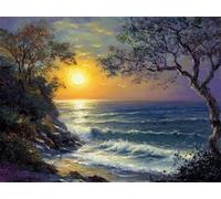 Pskgbxmu Kit estampillée au point de croix 11CT Canevas Broderie Coucher de soleil sur la plage DIY Adultes Débutant Compté Point de Croix art Kits 40x50 cm