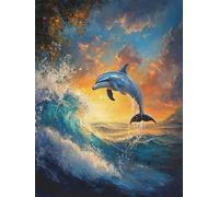 Pskgbxmu Kit estampillée au point de croix 11CT Canevas Broderie Dauphins DIY Adultes Débutant Compté Point de Croix art Kits 40x50 cm