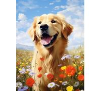 Pskgbxmu Kit estampillée au point de croix 11CT Canevas Broderie Fleur Golden Retriever DIY Adultes Débutant Compté Point de Croix art Kits 40x50 cm