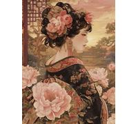 Pskgbxmu Kit estampillée au point de croix 11CT Canevas Broderie Fleurs et femmes en kimono DIY Adultes Débutant Compté Point de Croix art Kits 40x50 cm