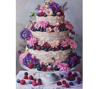 Pskgbxmu Kit estampillée au point de croix 11CT Canevas Broderie Gâteau aux fruits et fleurs DIY Adultes Débutant Compté Point de Croix art Kits 40x50 cm