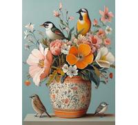 Pskgbxmu Kit estampillée au point de croix 11CT Canevas Broderie Oiseau avec fleurs DIY Adultes Débutant Compté Point de Croix art Kits 40x50 cm