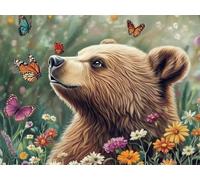 Pskgbxmu Kit estampillée au point de croix 11CT Canevas Broderie Ours avec fleurs et papillons DIY Adultes Débutant Compté Point de Croix art Kits 40x50 cm