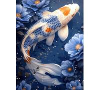 Pskgbxmu Kit estampillée au point de croix 11CT Canevas Broderie poisson koï DIY Adultes Débutant Compté Point de Croix art Kits 40x50 cm