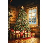 Pskgbxmu Kit estampillée au point de croix 11CT Canevas Broderie Sapin de Noël DIY Adultes Débutant Compté Point de Croix art Kits 40x50 cm