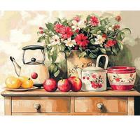 Pskgbxmu Kit estampillée au point de croix 11CT Canevas Broderie Théière aux fruits DIY Adultes Débutant Compté Point de Croix art Kits 40x50 cm