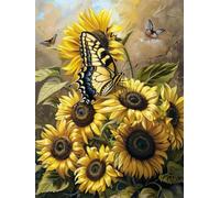 Pskgbxmu Kit estampillée au point de croix 11CT Canevas Broderie Tournesol et papillon DIY Adultes Débutant Compté Point de Croix art Kits 40x50 cm