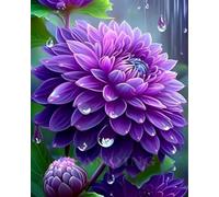 Pskgbxmu Kit estampillée au point de croix dahlia violet 11CT Canevas Broderie DIY Adultes Débutant Compté Point de Croix art Kits 40x50cm