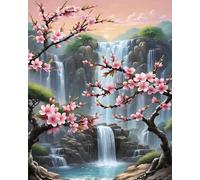 Pskgbxmu Kit estampillée au point de croix paysage de fleurs de cerisier 11CT Canevas Broderie DIY Adultes Débutant Compté Point de Croix art Kits 40x50cm