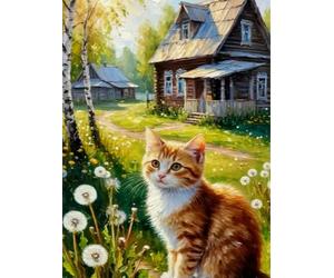 Pskgbxmu Kits de point de croix estampés Kit de démarrage de broderie au point de croix pré-imprimé 11CT pour adultes débutants Chaton du village 40x50 cm