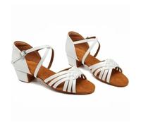 PSNKLMM Chaussures de Danse Salon en Cuir Blanc for Filles, Chaussures Latine à Talons Bas for Enfants, Professionnelles for Femmes(White,35)