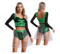 PSNKLMM Costume de musique, tenue danse théâtre musical for femmes, ensemble court à manches longues avec jupe(Green,L)