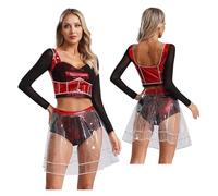 PSNKLMM Costume de musique, tenue danse théâtre musical for femmes, ensemble court à manches longues avec jupe(Red,XL)