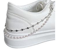 PSNKLMM Lot de 2 chaînes en métal et perles, double rangée, for chaussures, baskets créatives, bijoux, boucles. Accessoires Pour Chaussures Sneakers Sacs Pantalons