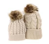 PSNKLMM Maman Pompon Chapeaux Chauds Bonnet Coton Tricoté Parent Chapeau Casquettes D'hiver Pour Course, VéLo Sports De Plein Air(Beige,Single Hat Mom)