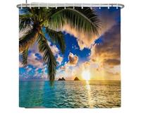 PSNKLMM Rideau de Douche imperméable, décoration Maison, Soleil, océan, Coucher, Dauphin, Salle Bain avec Crochets