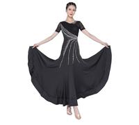 PSNKLMM Robe de compétition de danse de salon moderne for femmes, grande jupe trapèze, vêtements de valse, costumes de danse standard nationaux(Black1,XL)