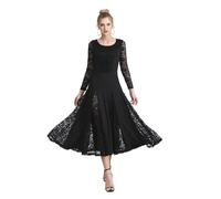 PSNKLMM Robe de valse à manches longues en dentelle, tenue de compétition de valse moderne, tenue de danse de salon for femmes(Black,XXXL)