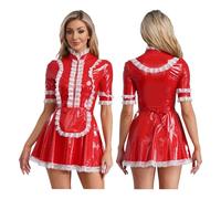 PSNKLMM Robe fantaisie à manches courtes for femme, en dentelle, avec tablier(Red,S)
