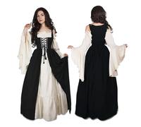 PSNKLMM Robe médiévale vintage for femme, tenue de pirate, for soirée dansante, bal promo(Black,S)