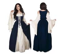 PSNKLMM Robe médiévale vintage for femme, tenue de pirate, for soirée dansante, bal promo(Blue,S)
