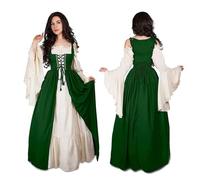 PSNKLMM Robe médiévale vintage for femme, tenue de pirate, for soirée dansante, bal promo(Green,S)