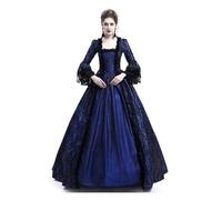 PSNKLMM Robe vintage for femme, style médiéval, avec coutures en dentelle, manches longues, tenue de soirée, tailles S à 5XL(Blue,4XL)