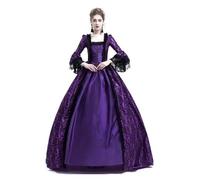 PSNKLMM Robe vintage for femme, style médiéval, avec coutures en dentelle, manches longues, tenue de soirée, tailles S à 5XL(PURPLE,S)