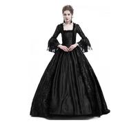 PSNKLMM Robe vintage for femme, style médiéval, avec coutures en dentelle, manches longues, tenue de soirée, tailles S à 5XL(Black,5XL)