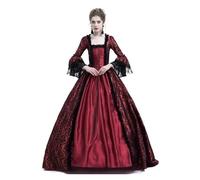 PSNKLMM Robe vintage for femme, style médiéval, avec coutures en dentelle, manches longues, tenue de soirée, tailles S à 5XL(Brown,M)