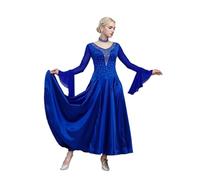 PSNKLMM Robes de danse de salon for femmes, robe de compétition de danse moderne, grande balançoire, tenues de danse de valse élégantes(Blue,XL)