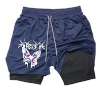 PSNKLMM Short de Sport 2 en 1 imprimé Papillon for Homme, Short de Sport en Maille à séchage Rapide, Short de Sport for l'été, Fitness, Course à Pied, entraînement, Tailles M à 3XL(Gold,L)