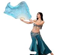PSNKLMM Voile de Soie 2 Couches, éventail Double Face en véritable, Extra Long, coloré, Fluide, Accessoires Danse du Ventre, scène(Color4,2pcs Right Hand)