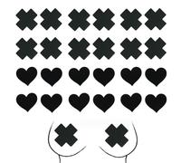 PSOWQ 12 Paires de Cache-tétons, Coussinets de Mamelon Sexy Noirs en Forme de Croix et en Forme de cœur, Autocollant de Poitrine jetable pour la Saint-Valentin