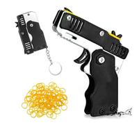 PSOWQ Jouets de Pistolet à Bande de Caoutchouc Pliable 2 Pièces avec 120 Pièces Bandes de Caoutchouc Élastiques Souples Porte-clés de Pistolet de Lanceur en Caoutchouc Pliable en Métal - Noir