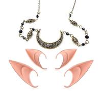 PSOWQ Oreilles Elfe Cosplay Fée Elfe Oreille Lune Tête Chaîne Rétro Cristal de Cheveux Doux Oreilles d'elfe Bijoux Oreilles d'elfe Costume Femmes Elfe de Noël