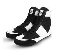 PSS Baskets Chaussures Sports Enfants Ado Adultes Boxe Lutte Muay Thai Kickboxing Boxe Anglaise Française Taekwondo Fitness Musculation Lacets Longs Semelle Antidérapante Réf. 1129, Blanc Taille 40