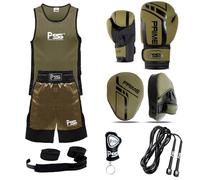 PSS Ensemble Boxe Enfants 3-14 Ans 6 Pièces Short & Débardeur + Gants Boxe Enfants 4Oz + 2 Pattes d’Ours + Accessoires Ensemble Boxe Enfant Muay Thai Kickboxing Boxe Anglaise, Vert, 13-14 Ans