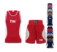 PSS Ensemble Boxe Enfants 3 à 14 Ans 2 Pièces Short + Débardeur Tenue Boxe Kick Boxing Muay Thai Boxe Anglaise Française, Réf. 912, Rouge Taille 9-10 ans