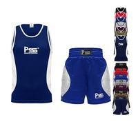 PSS Ensemble Boxe Enfants 3 à 14 Ans 2 Pièces Short + Débardeur Tenue Boxe Kick Boxing Muay Thai Boxe Anglaise Française, Réf. 912, Bleu Taille 13-14 ans