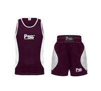 PSS Ensemble Boxe Enfants 3 à 14 Ans 2 Pièces Short + Débardeur Tenue Boxe Kick Boxing Muay Thai Boxe Anglaise Française, Réf. 912, Bordeaux Taille 11-12 Ans