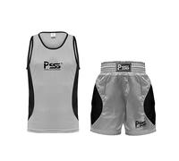 PSS Ensemble Boxe Enfants 3 à 14 Ans 2 Pièces Short + Débardeur Tenue Boxe Kick Boxing Muay Thai Boxe Anglaise Française, Réf. 912, Gris Taille 11-12 ans
