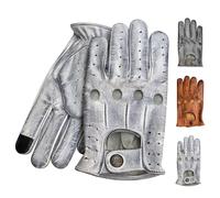 PSS Gants Conduite Homme Cuir Véritable Travaillé Ciré Gants Tactiles Perforés Antidérapants Style Vintage Effet Usé Été Hiver, Blanc, Taille S (Réf. 507)