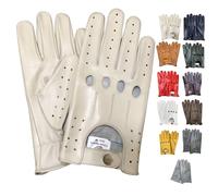 PSS Gants Cuir Homme Conduite Cuir Véritable Perforés Style Classique Rétro Été Hiver, Blanc Cassé, Taille L