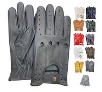 PSS Gants Cuir Homme Conduite Cuir Véritable Perforés Style Classique Rétro Été Hiver, Gris Foncé, Taille S