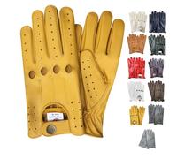 PSS Gants Cuir Homme Conduite Cuir Véritable Perforés Style Classique Rétro Été Hiver, Jaune, Taille L