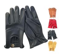 PSS Gants Cuir Homme Conduite Style Classique Vintage Rétro Perforés Sans Doublure Non Doublés Gants Cuir Véritable Été Hiver, Noir, Taille S